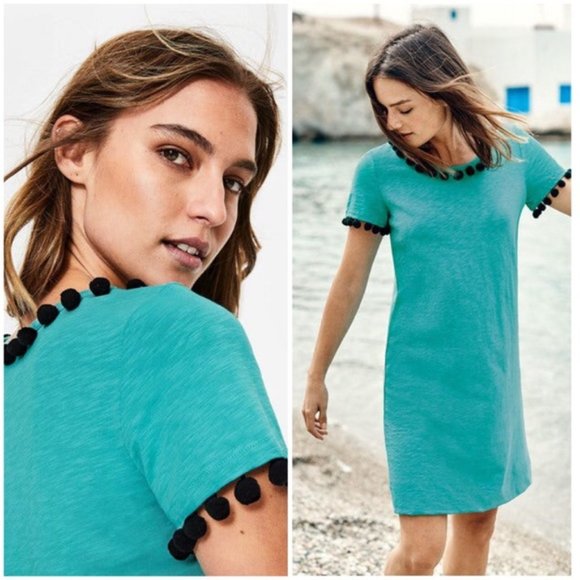 Boden Dresses & Skirts - Boden Bridget Blue Pom Pom Jersey Boho Dress